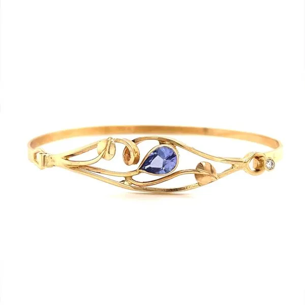 14K Yellow Gold Hinged Iolite and Diamond Bangle Jaymark Jewelers Cold Spring, NY
