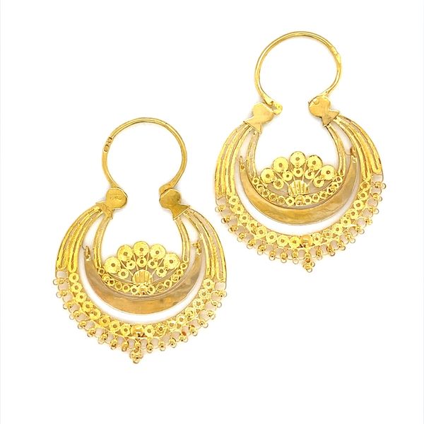 18K Yellow Gold Unique Filigree Hoop Earrings Jaymark Jewelers Cold Spring, NY