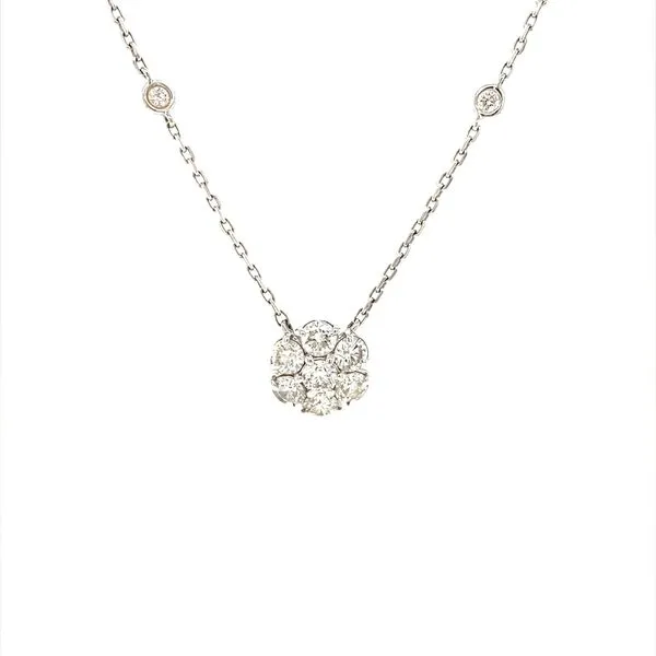 14K White Gold Diamond Cluster Necklace on Diamond By The Yard Chain Jaymark Jewelers Cold Spring, NY