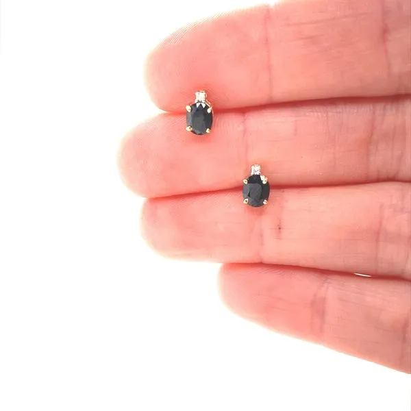 14K Yellow Gold Oval Sapphire and Diamond Stud Earrings Image 2 Jaymark Jewelers Cold Spring, NY