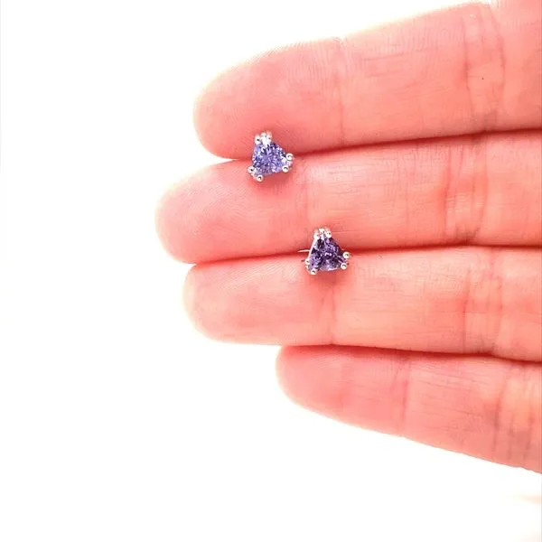 14K White Gold Trillion Tanzanite Stud Earrings Image 2 Jaymark Jewelers Cold Spring, NY