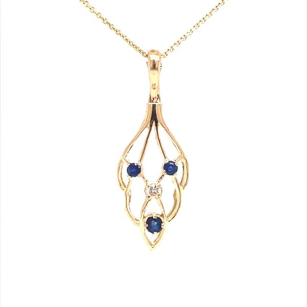 14K Yellow Gold Sapphire and Diamond Pendant Jaymark Jewelers Cold Spring, NY