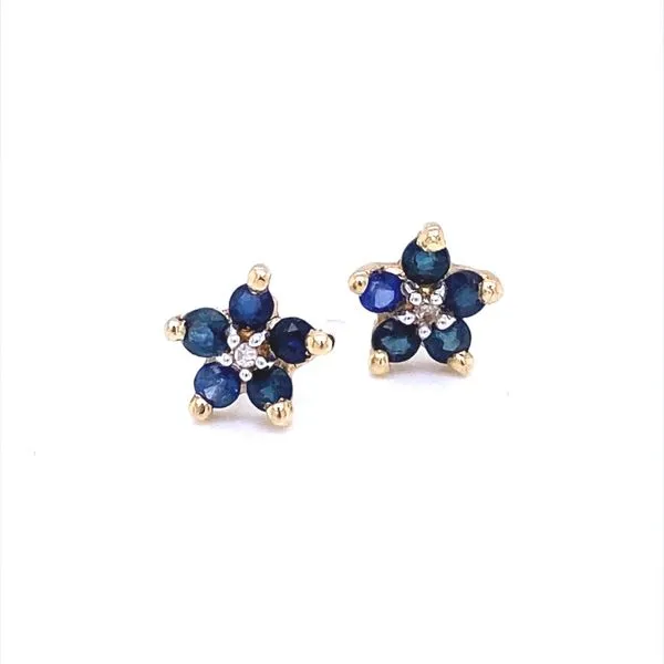 14K Yellow Gold Sapphire and Diamond Flower Stud Earrings Jaymark Jewelers Cold Spring, NY