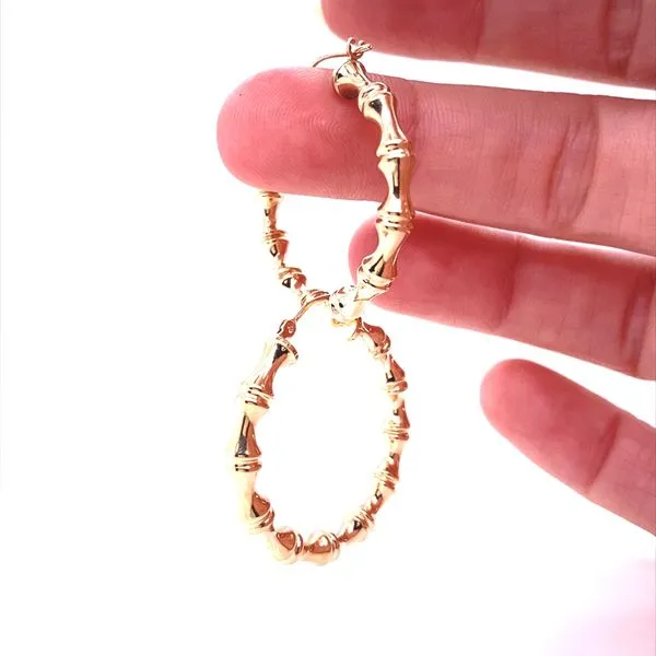 14K Yellow Gold Large Round Bamboo Hoop Earrings Image 2 Jaymark Jewelers Cold Spring, NY