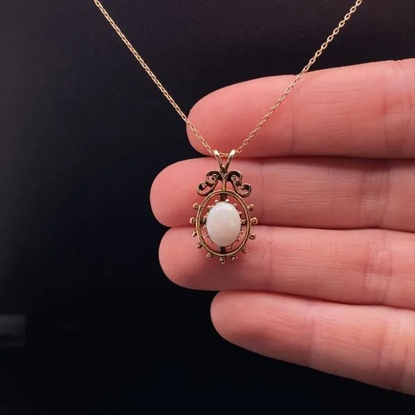 14K Yellow Gold Opal Filigree Pendant Image 2 Jaymark Jewelers Cold Spring, NY