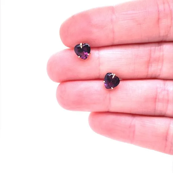 14K Yellow Gold Amethyst Heart Stud Earrings Image 2 Jaymark Jewelers Cold Spring, NY