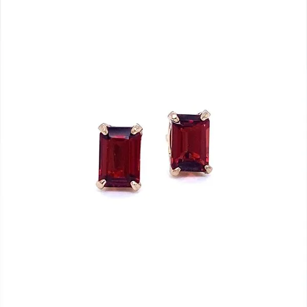 14K Yellow Gold Emerald Cut Garnet Stud Earrings Jaymark Jewelers Cold Spring, NY