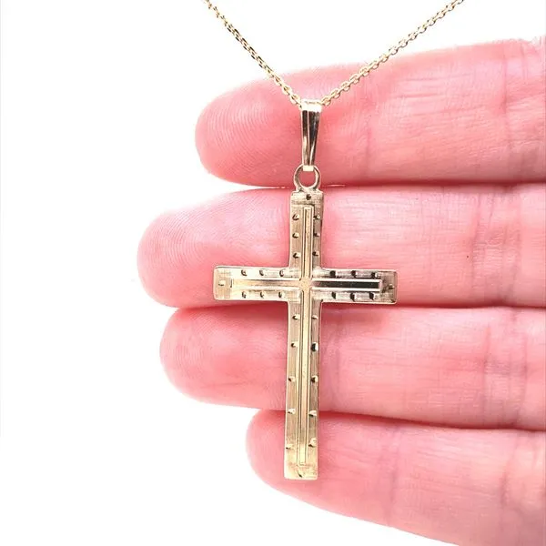 14K Yellow Gold Engraved Cross Image 2 Jaymark Jewelers Cold Spring, NY
