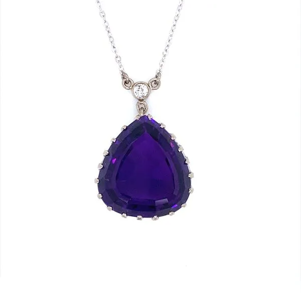 14K White Gold Large Amethyst Necklace with Diamond Accent Jaymark Jewelers Cold Spring, NY