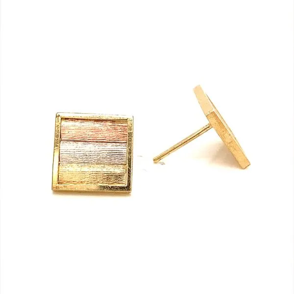 14K Tri Color Square Stud Earrings Image 3 Jaymark Jewelers Cold Spring, NY
