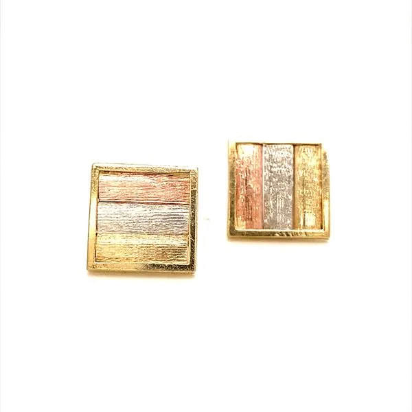 14K Tri Color Square Stud Earrings Jaymark Jewelers Cold Spring, NY