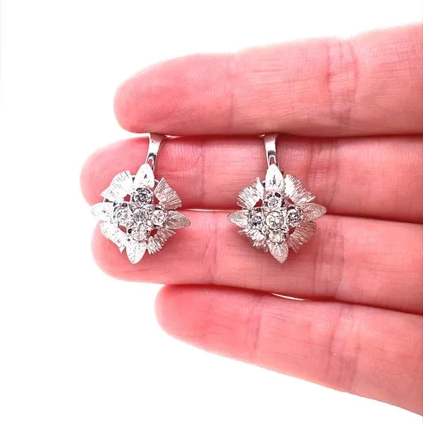 14K White Gold Diamond Cluster Flower Earrings Image 2 Jaymark Jewelers Cold Spring, NY