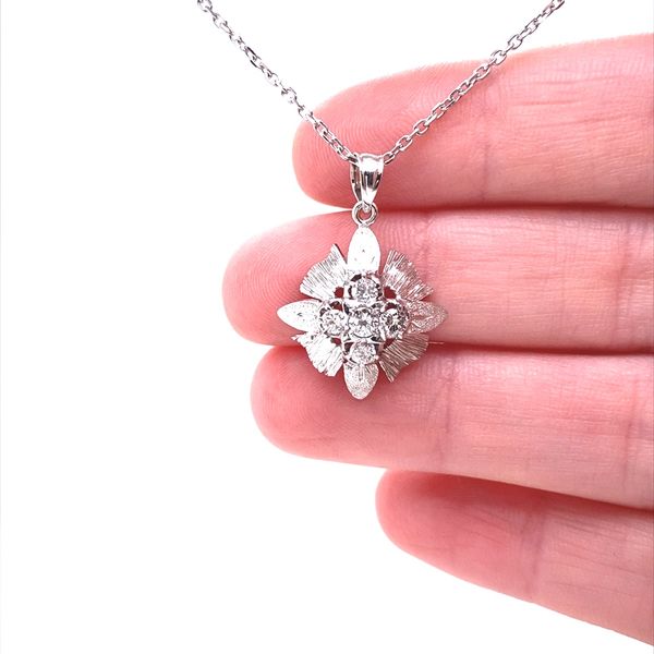 14K White Gold Diamond Cluster Flower Pendant Image 2 Jaymark Jewelers Cold Spring, NY