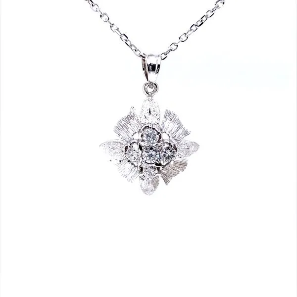 14K White Gold Diamond Cluster Flower Pendant Jaymark Jewelers Cold Spring, NY