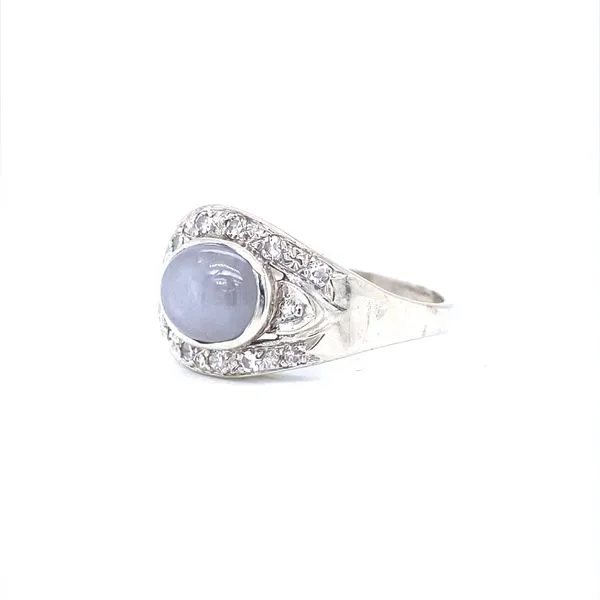 14K White Gold Vintage Star Sapphire and Diamond Ring Image 3 Jaymark Jewelers Cold Spring, NY