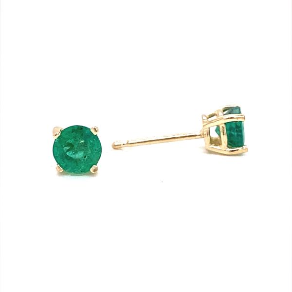 14K Yellow Gold Basket Set Emerald Stud Earrings Image 3 Jaymark Jewelers Cold Spring, NY