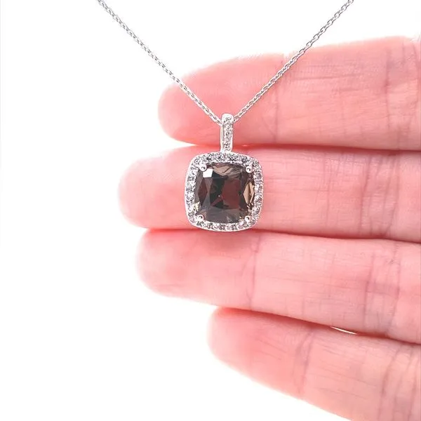 10K White Gold Smokey Quartz and Diamond Halo Pendant Image 2 Jaymark Jewelers Cold Spring, NY