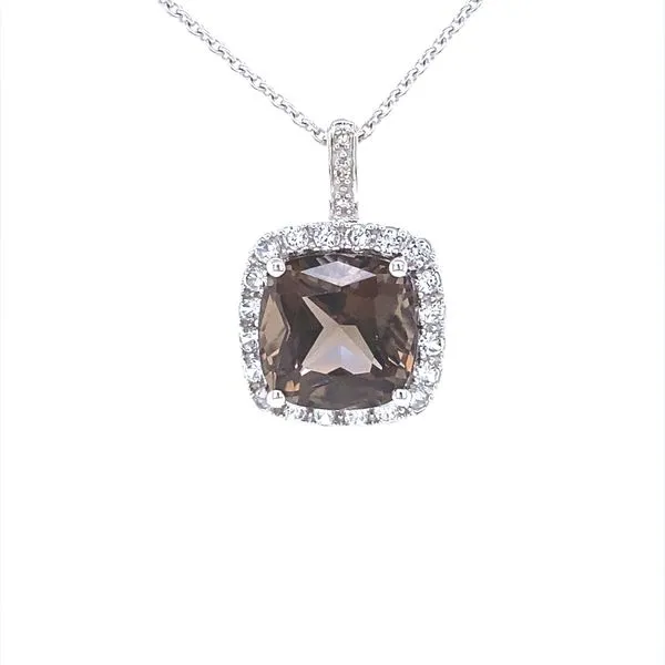 10K White Gold Smokey Quartz and Diamond Halo Pendant Jaymark Jewelers Cold Spring, NY