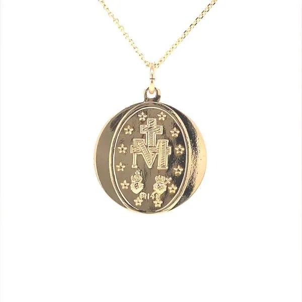 14K Yellow Gold Miraculous Medal Pendant Image 3 Jaymark Jewelers Cold Spring, NY