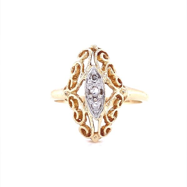 14K Yellow Gold Oblong Filigree Diamond Ring Jaymark Jewelers Cold Spring, NY