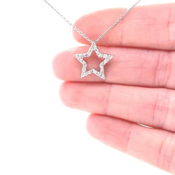 14K White Gold Classic Diamond Star Pendant Image 2 Jaymark Jewelers Cold Spring, NY