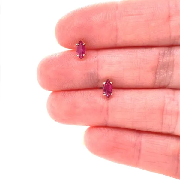 14K Yellow Gold Petit Marquise Ruby Stud Earrings Image 2 Jaymark Jewelers Cold Spring, NY