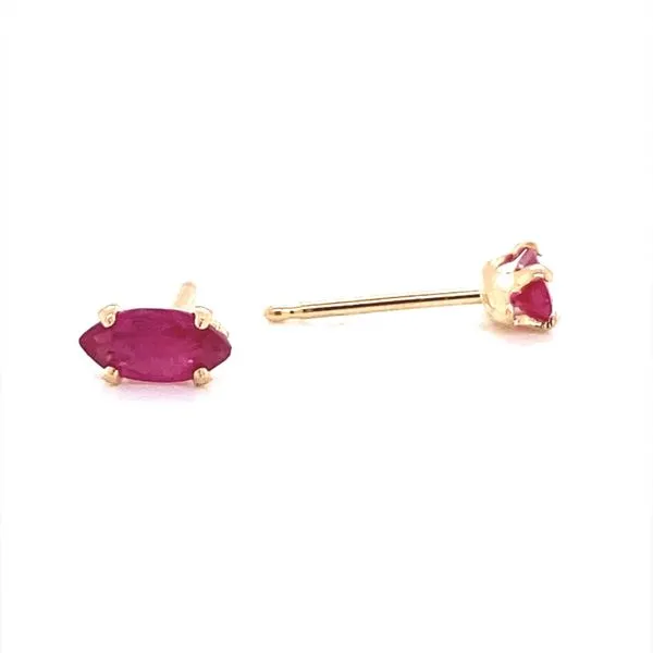 14K Yellow Gold Petit Marquise Ruby Stud Earrings Image 3 Jaymark Jewelers Cold Spring, NY