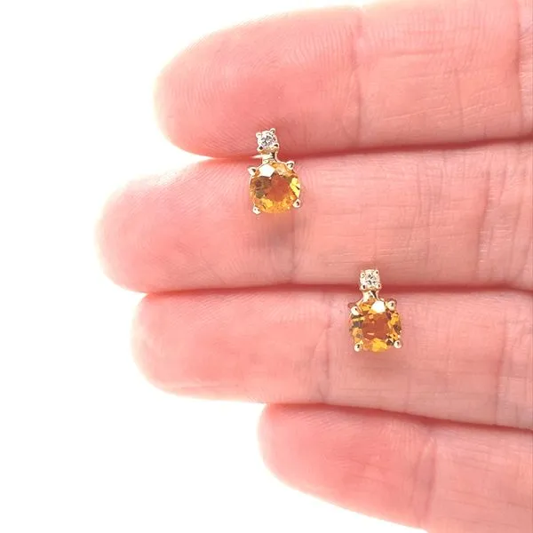14K Yellow Gold Citrine and Diamond Stud Earrings Image 2 Jaymark Jewelers Cold Spring, NY