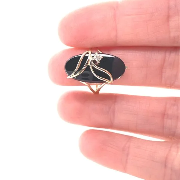 10K Yellow Gold Oval Onyx and Diamond Ring Image 2 Jaymark Jewelers Cold Spring, NY