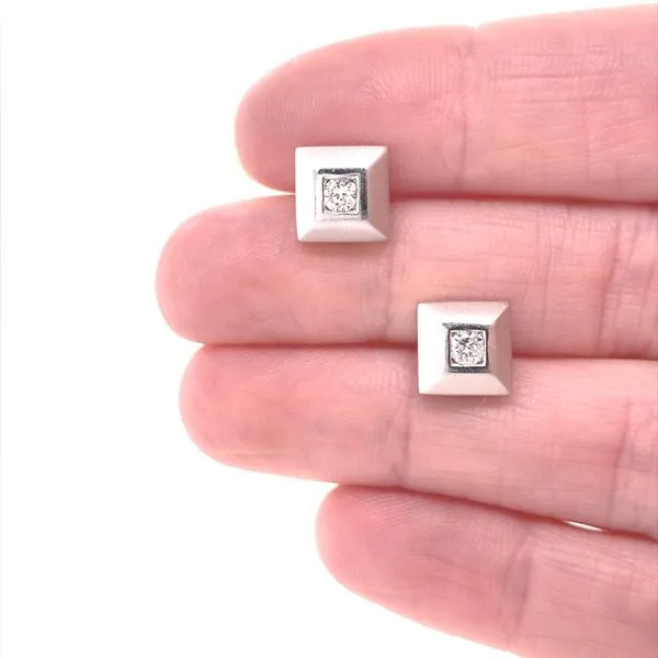 14K White Gold Square Set Diamond Stud Earrings Image 2 Jaymark Jewelers Cold Spring, NY