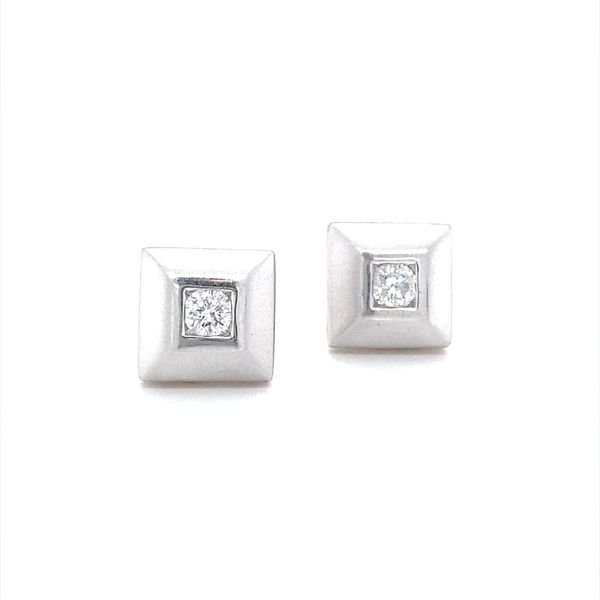 14K White Gold Square Set Diamond Stud Earrings Jaymark Jewelers Cold Spring, NY