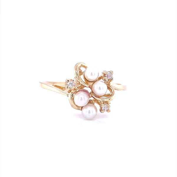 10K Yellow Gold Pearl and Diamond Cluster Ring Jaymark Jewelers Cold Spring, NY