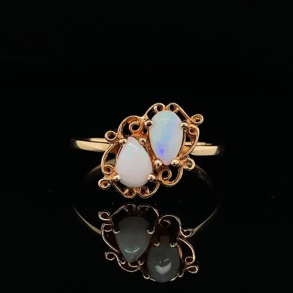 14K Yellow Gold Double Pear Shape Opal Ring Jaymark Jewelers Cold Spring, NY