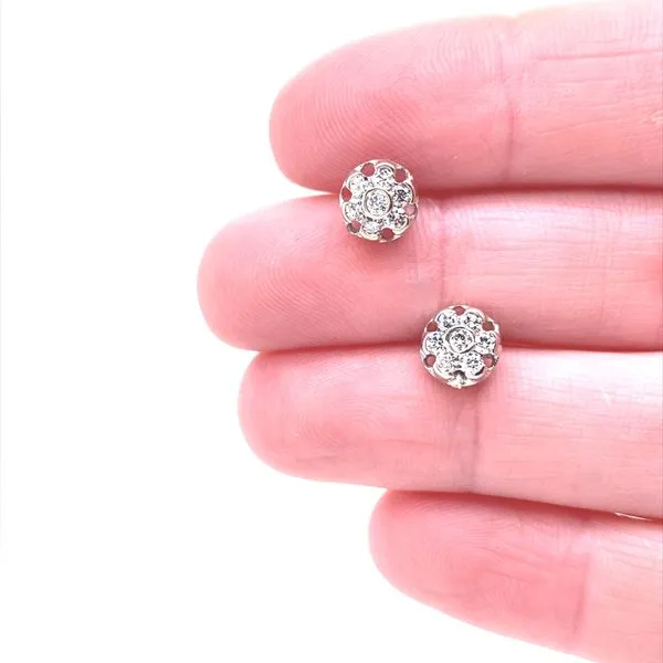 14K White Gold Diamond Cluster Earrings Image 3 Jaymark Jewelers Cold Spring, NY