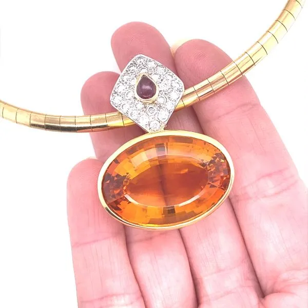 18K Yellow Gold and 14K White Gold Citrine, Diamond and Ruby Pendant Image 2 Jaymark Jewelers Cold Spring, NY