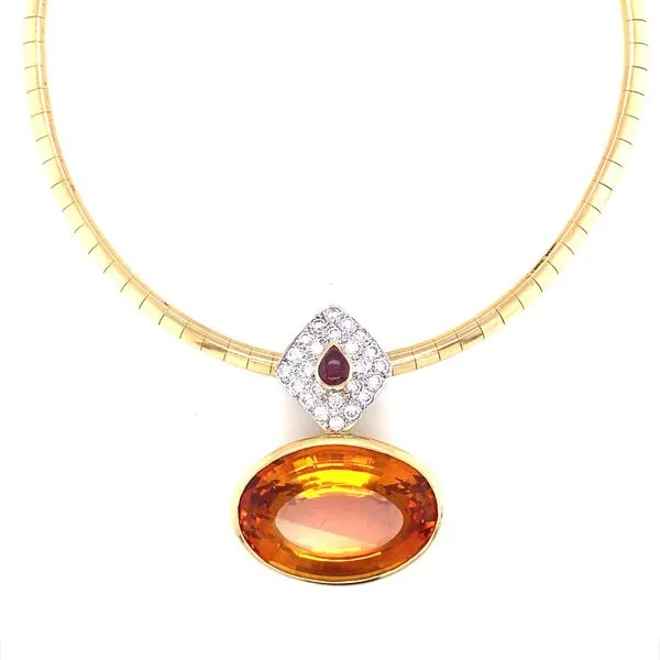 18K Yellow Gold and 14K White Gold Citrine, Diamond and Ruby Pendant Jaymark Jewelers Cold Spring, NY