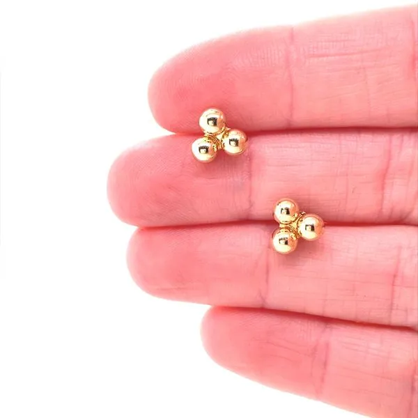 14K Yellow Gold Triple Ball Stud Earrings Image 2 Jaymark Jewelers Cold Spring, NY