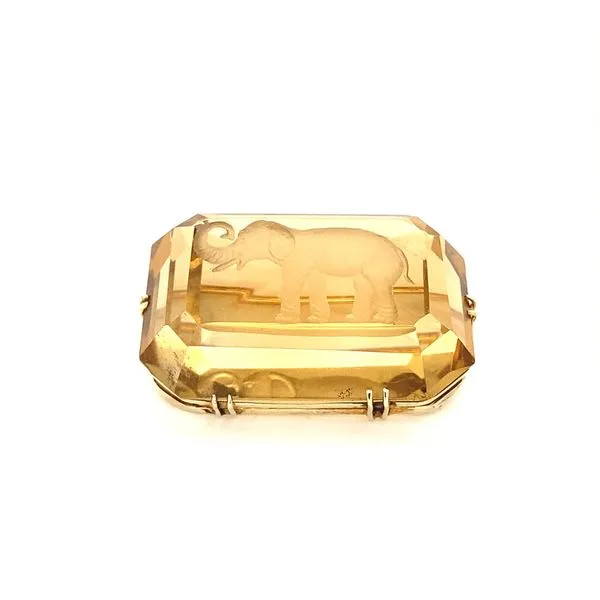 14K Yellow Gold Carved Large Citrine Elephant Pin Jaymark Jewelers Cold Spring, NY