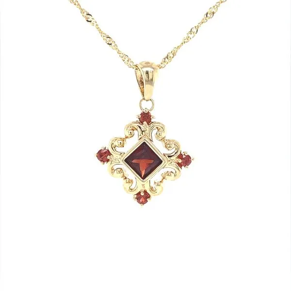 14K Yellow Gold Vintage Style Garnet Pendant Jaymark Jewelers Cold Spring, NY