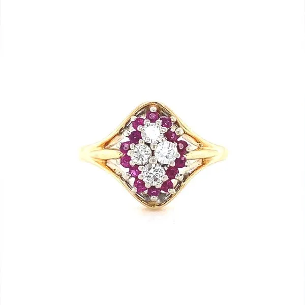 14K Yellow Gold Cluster Ruby and Diamond Ring Jaymark Jewelers Cold Spring, NY