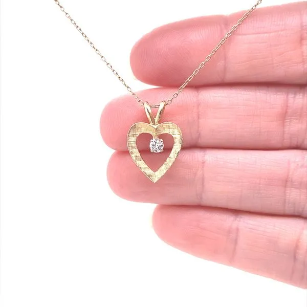 14K Yellow Gold Florentine Diamond Heart Pendant Image 2 Jaymark Jewelers Cold Spring, NY