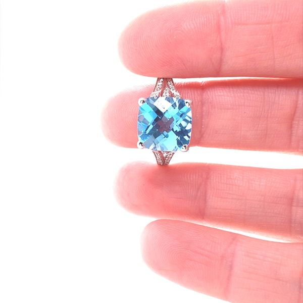 14K White Gold Blue Topaz and Diamond Ring Image 2 Jaymark Jewelers Cold Spring, NY