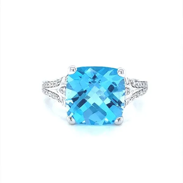 14K White Gold Blue Topaz and Diamond Ring Jaymark Jewelers Cold Spring, NY