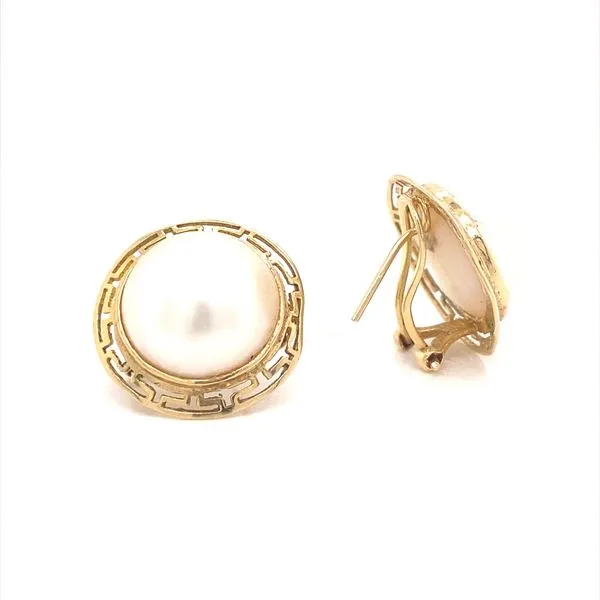 14K Yellow Gold Mabe Pearl Earrings Image 3 Jaymark Jewelers Cold Spring, NY