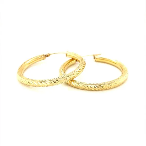 14K Yellow Gold Engraved Large Hoop Earrings Jaymark Jewelers Cold Spring, NY