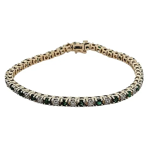 14K Yellow gold Emerald and Diamond Bracelet Jaymark Jewelers Cold Spring, NY