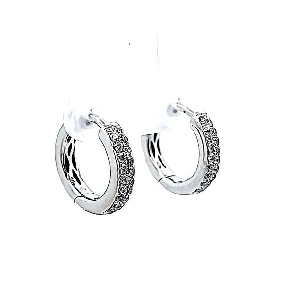 14K White Gold Diamond Huggie Earrings Image 2 Jaymark Jewelers Cold Spring, NY