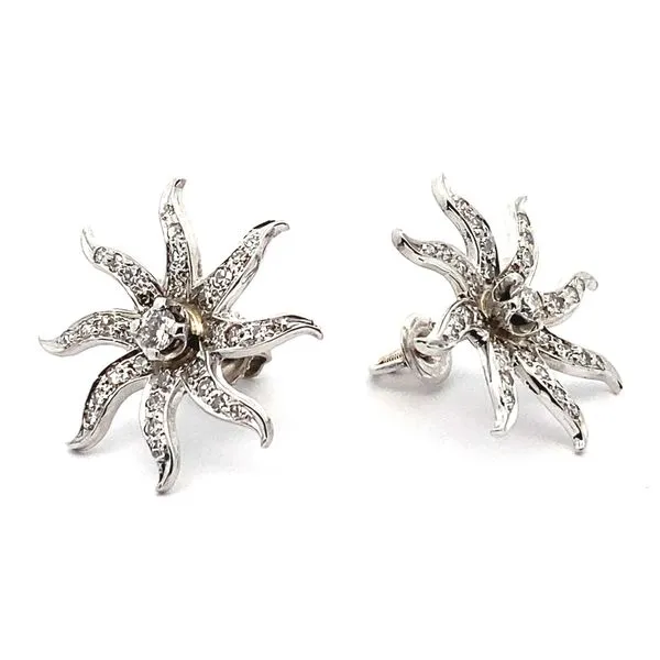 14k White Gold Diamond Sun Earrings Image 2 Jaymark Jewelers Cold Spring, NY