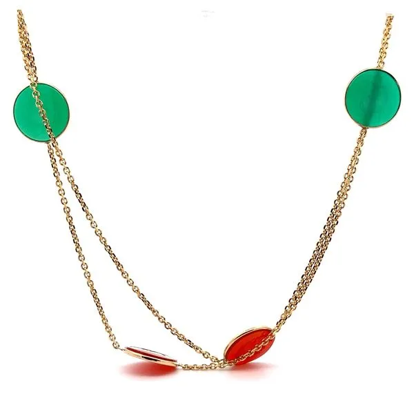 14K Yellow Gold Cable Chain with Carnelian and Onyx Intaglio discs Jaymark Jewelers Cold Spring, NY
