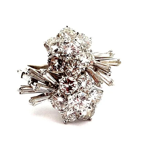 18K White Gold Double Diamond Cluster and Baguette Comet Ring Image 2 Jaymark Jewelers Cold Spring, NY